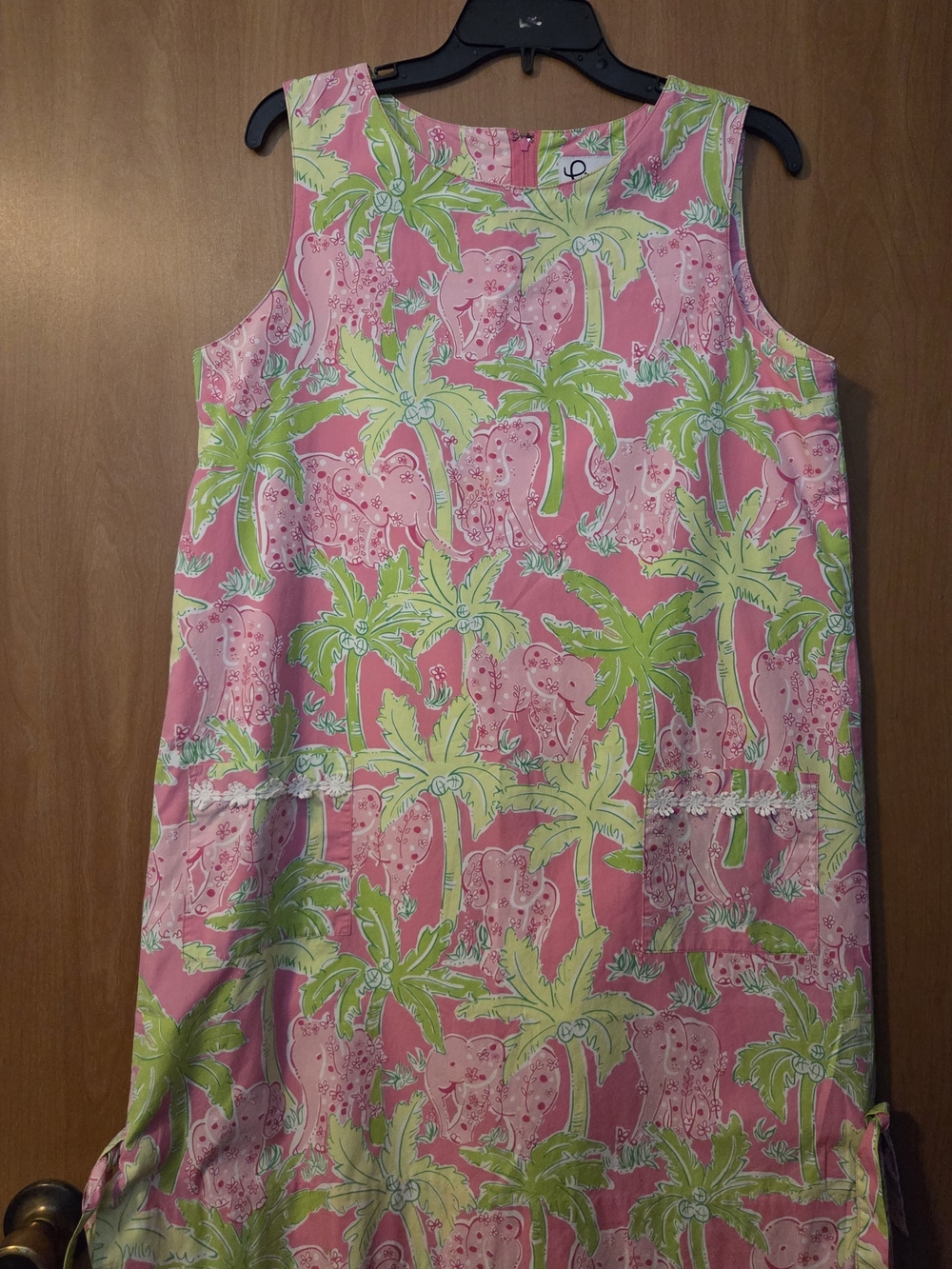 LILLY PULLITZER Pink & Lime Palm Elephant Mini Dress Size 12 Beach Comfy Cool